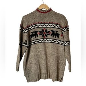 Vintage Eddie Bauer Fair Isle Reindeer Woodsy Cabin CottageSweater Size Medium